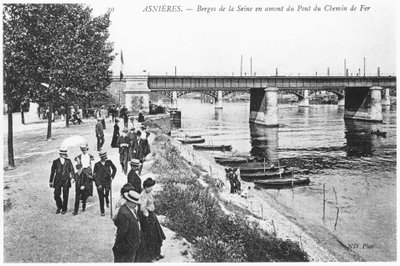 Asnieres, banks of the river Seine and the railway bridge, c.1900 by French Photographer
